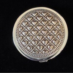 Brighton Silver-Tone Heart Embossed Compact Mirror W/ Drawstring Pouch